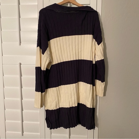 Women's Long Sleeve Oversized Rugby Mini Sweater Dress, Navy Stripe XXL NEW - Picture 2 of 10